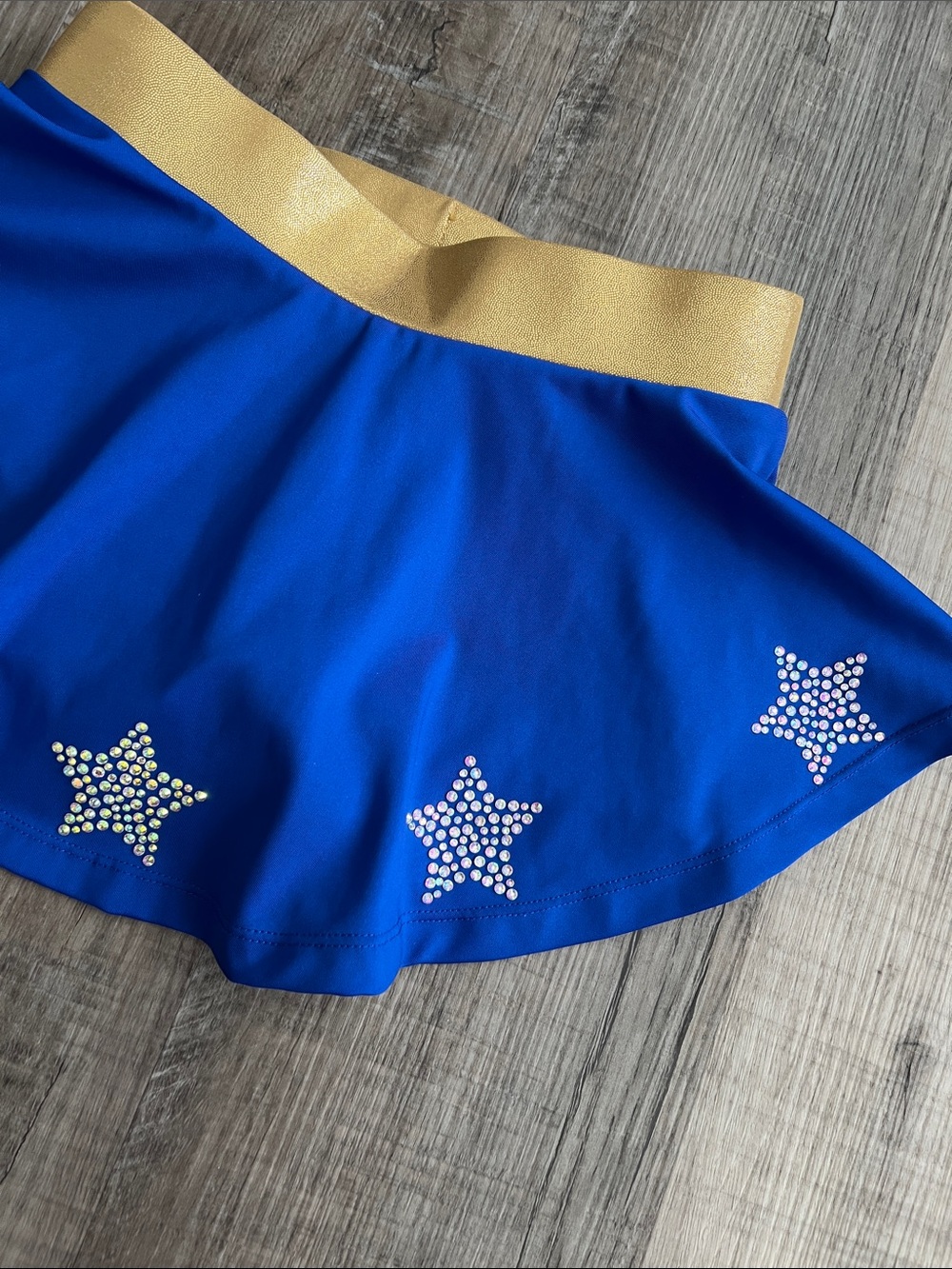 Cheer Athletics gold and royal blue skort with rhinestone stars size Youth L - Picture 6 of 16